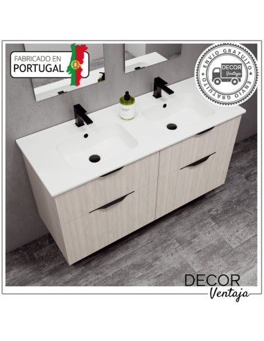 Mueble de baño con patas a suelo con 2 gavetas (cajones), combinando metal y madera, mod. Noki 2G doble