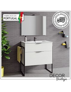 Mueble de baño con patas a suelo con 2 gavetas (cajones), combinando metal y madera, mod. Noki 2G 2