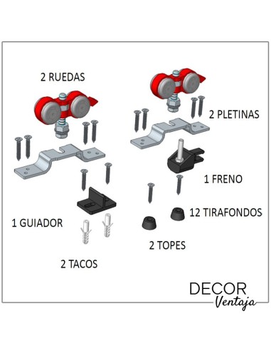 Accesorios incluidos con el casoneto: freno, ruedas, topes, etc.