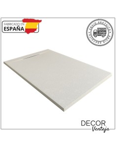 Plato de ducha antideslizante de resinas con cargas minerales. Modelo Quarzo Blanco con desagüe camuflado.