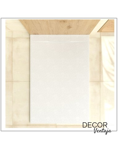 Plato de ducha antideslizante de resinas con cargas minerales. Modelo Quarzo Blanco con desagüe camuflado. Vista superior