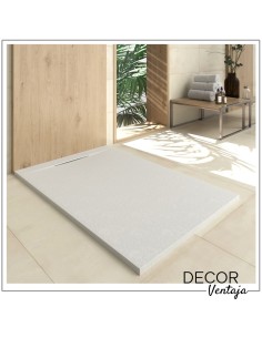 Plato de ducha antideslizante de resinas con cargas minerales. Modelo Quarzo Blanco con desagüe camuflado. 2