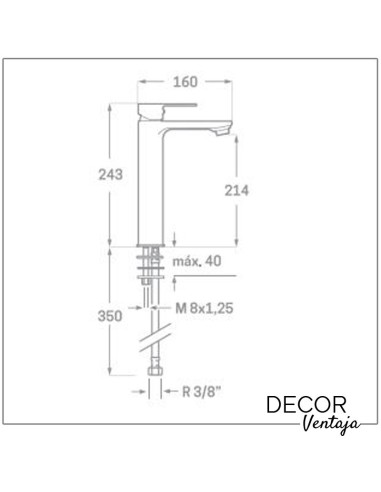 Grifo monomando alto Square negro medidas