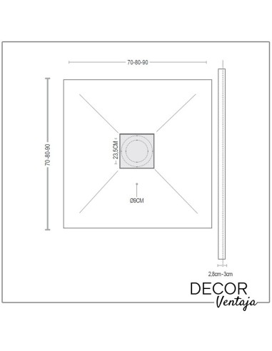 Plato de ducha antideslizante de resinas con cargas minerales. Modelo Square Blanco. Cotas y medidas