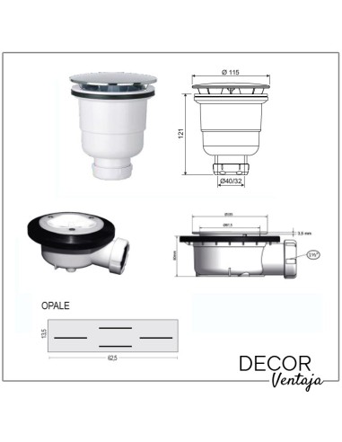 Plato de ducha antideslizante de resinas con cargas minerales. Modelo Opale Blanco. Detalle válvula