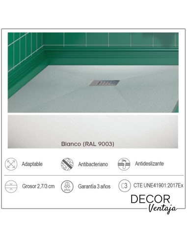 Plato de ducha antideslizante de resina con carga mineral. Mod. Mica