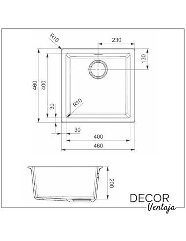 Fregadero de cocina de granito, cuarzo y resina sintética. Modelo Amsterdam 40. Medidas y cotas