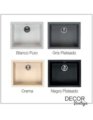 Fregadero de cocina con escurridor de granito, cuarzo y resina sintética. Modelo Amsterdam 10. Colores muestra