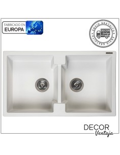 Fregadero doble seno de cocina de granito, cuarzo y resina sintética. Modelo Amsterdam 20