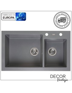 Fregadero doble seno de cocina de granito, cuarzo y resina sintética. Modelo Amsterdam 25