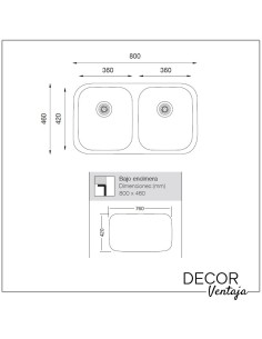 Fregadero de cocina DOBLE SENO de acero inoxidable. Modelo Menfis 360 2