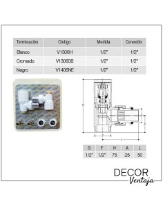 Detentor para radiador toallero con válvula NEGRO. 2