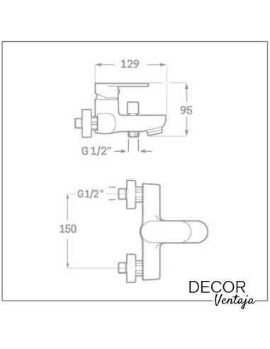 Grifo monomando de baño y ducha Tubular negro cotas