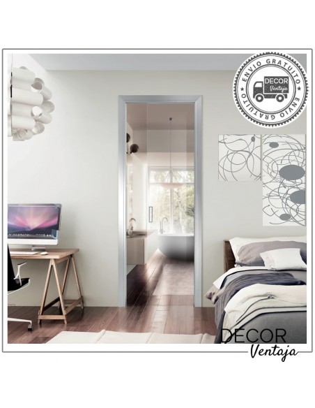 Casonetos para puertas de medida standard para muros de pladur (cartón yeso). Ambiente puerta de cristal en dormitorio aseo