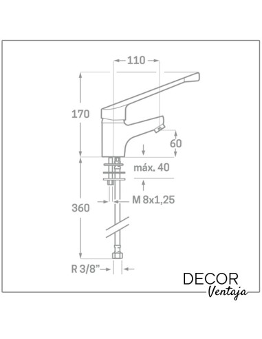 Grifo monomando gerontológico de lavabo cromo. Modelo Enkel. Medidas y cotas