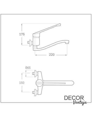Grifo monomando gerontológico de fregadero en pared (mural) cromo. Modelo Enkel. Medidas y cotas