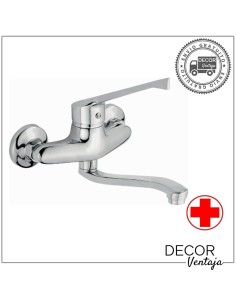 Grifo monomando gerontológico de fregadero en pared (mural) cromo. Modelo Enkel.