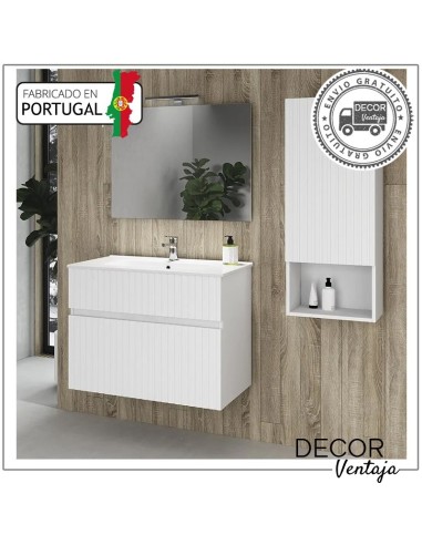 Mueble de baño suspendido, combinando metal y lacado, con 2 cajones (gaveta) mod. River Lacado. Blanco lacado