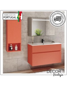 Mueble de baño suspendido, frentes de tablero MDF Hidrófugo en relieve, con 2 cajones (gaveta) mod. River Lacado. Naranja Salmon