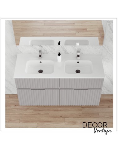 Mueble de baño suspendido, frentes de tablero MDF Hidrófugo en relieve, con 2 cajones (gaveta) mod. River Lacado. Gris detalle