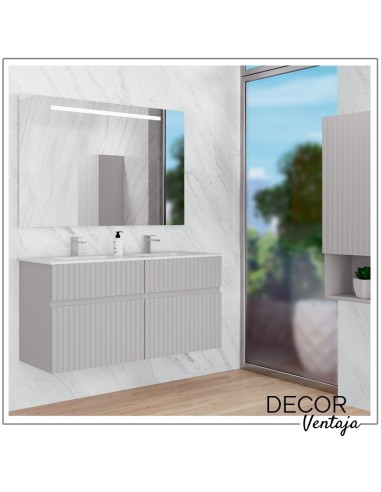 Mueble de baño suspendido, frentes de tablero MDF Hidrófugo en relieve, con 2 cajones (gaveta) mod. River Lacado. Gris