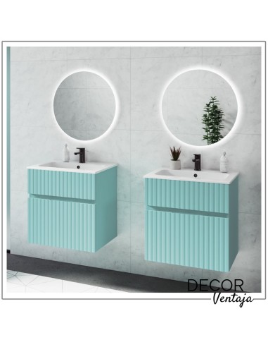 Mueble de baño suspendido, frentes de tablero MDF Hidrófugo en relieve, con 2 cajones (gaveta) mod. River Lacado. Azul doble