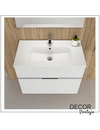 Mueble de baño suspendido, frentes de tablero MDF Hidrófugo en relieve, con 2 cajones (gaveta) mod. River Lacado. Blanco detalle