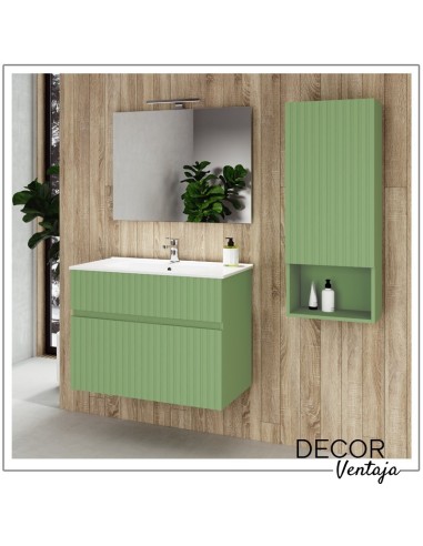 Mueble de baño suspendido, frentes de tablero MDF Hidrófugo en relieve, con 2 cajones (gaveta) mod. River Lacado. Verde