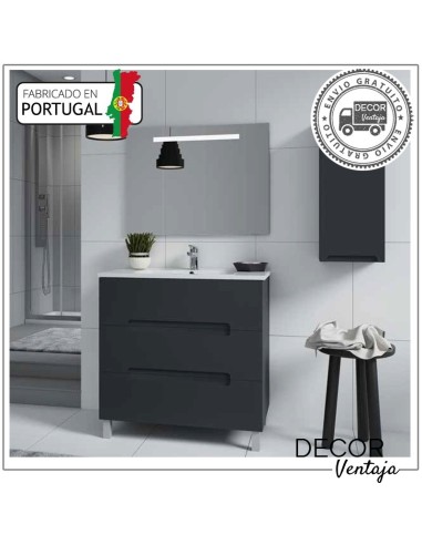 Mueble de baño con patas a suelo, frentes de tablero MDF Hidrófugo, con 3 cajones (gaveta) mod. Oblu Lacado Gris