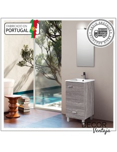 Mueble de baño con patas a suelo, frentes de tablero MDF Hidrófugo, con 1 puerta + 1 gaveta mod. Riga Con Lavabo incluido