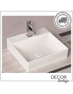 Lavabo de cerámica blanco cuadrado mod. Bello