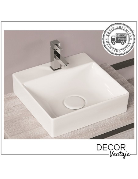Lavabo de cerámica blanco cuadrado mod. Bello