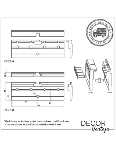 Pinzas para puertas de cristal en casoneto de hasta 80 kgs. Cotas y medidas técnicas