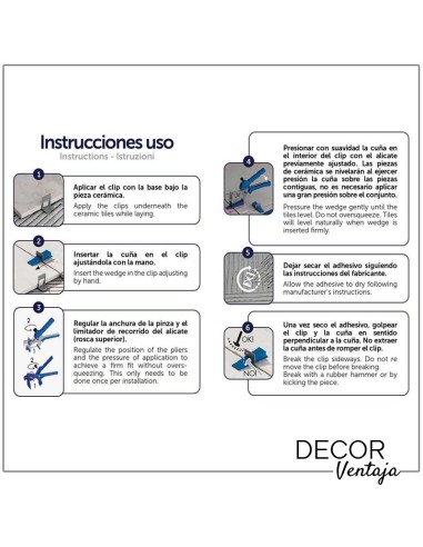 Alicate metálico profesional para cuñas de nivelación. Instrucciones