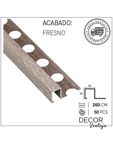 Listelo aluminio Madera R12x10 mm. Fresno