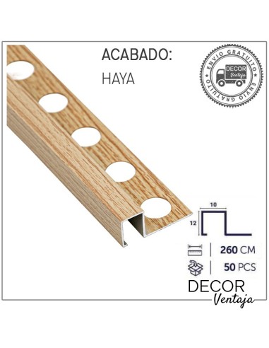 Listelo aluminio Madera R12x10 mm. Haya