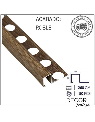 Listelo aluminio Madera R12x10 mm. Roble