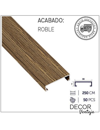 Listelo aluminio Madera 7x30 mm. Roble