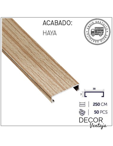 Listelo aluminio Madera 7x30 mm. Haya