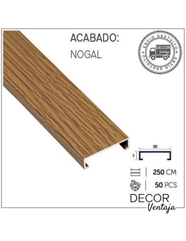 Listelo aluminio Madera 7x30 mm. Nogal