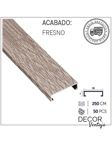 Listelo aluminio Madera 7x30 mm. Fresno
