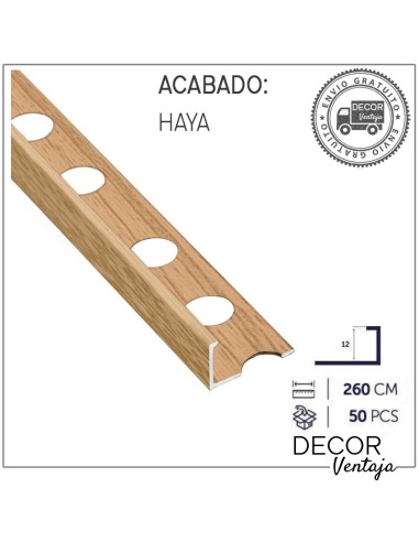 Perfil aluminio Madera L12 mm. Haya