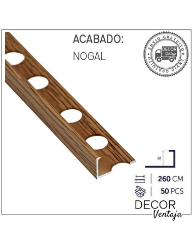 Perfil aluminio Madera L12 mm. Nogal
