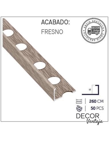 Perfil aluminio Madera L12 mm. Fresno