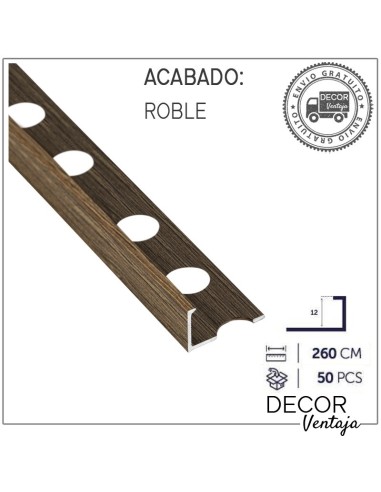 Perfil aluminio Madera L12 mm. Roble