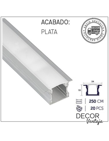 Listelo aluminio LED 15x24 mm. Plata
