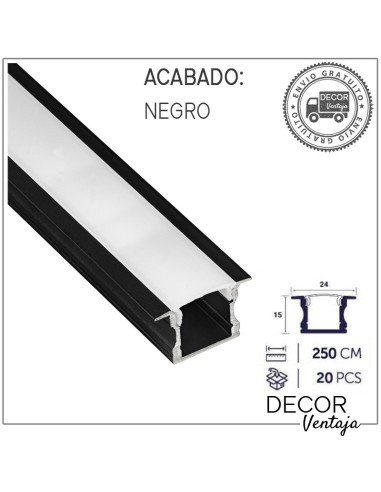 Listelo aluminio LED 15x24 mm. Negro