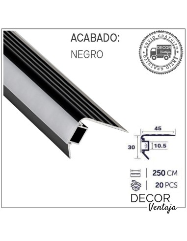 Peldaño aluminio LED exterior 30x45 mm. Negro