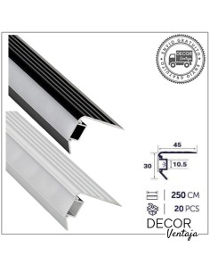 Peldaño aluminio LED exterior 30x45 mm.