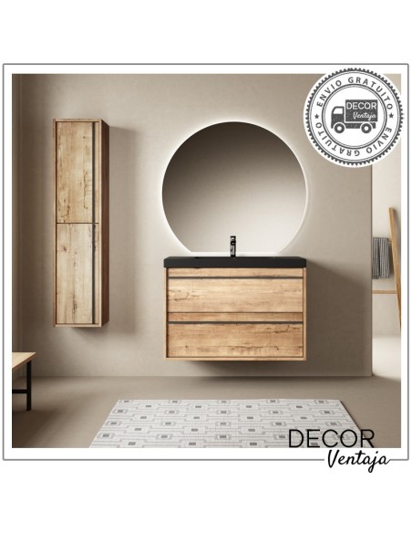 Mueble de baño de 2 cajones suspendido mod. LAOS+ encimera. Ambiente con mueble auxiliar